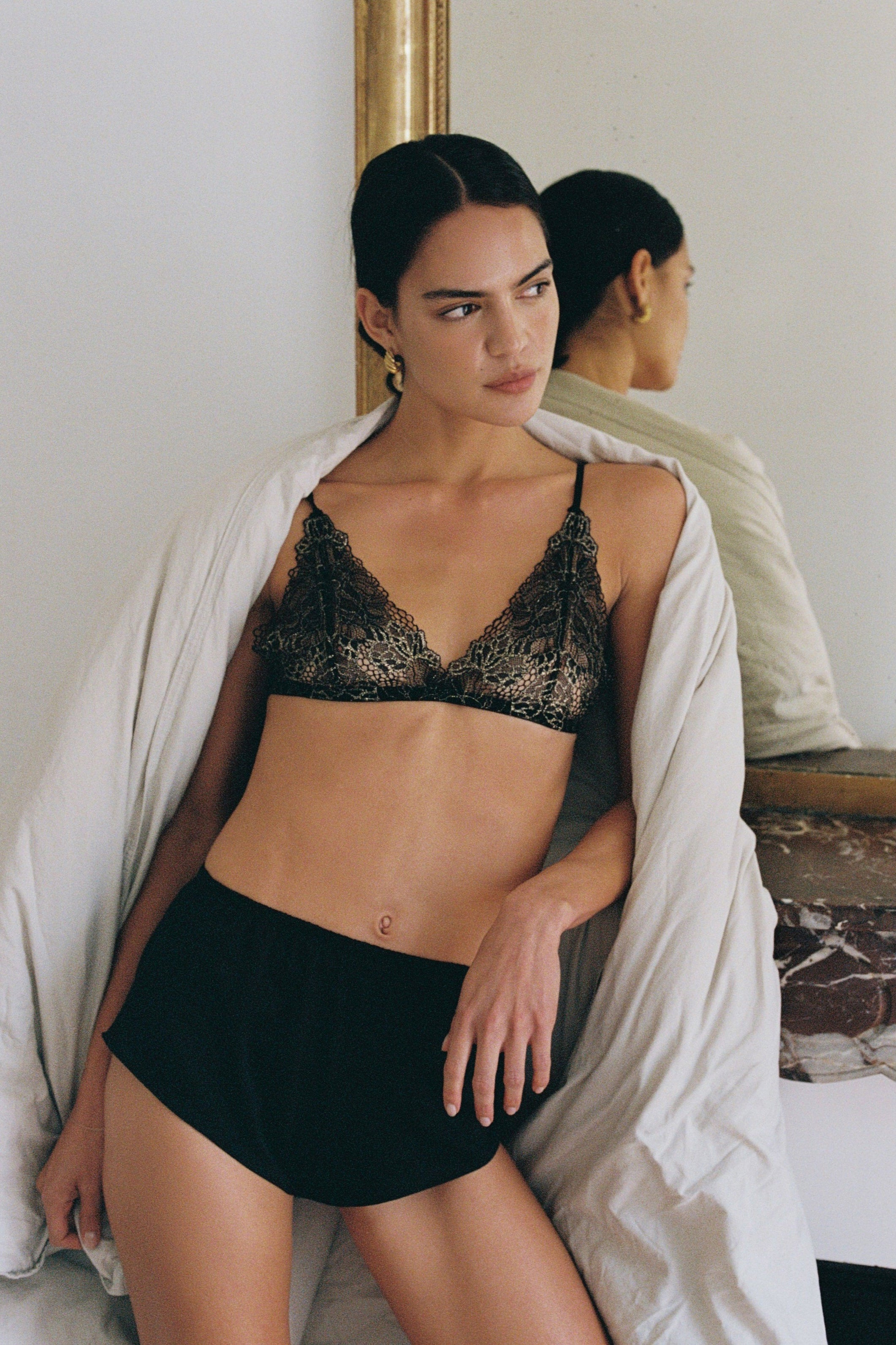 Helene Silk Shorts Noir and Agnes Bras Floral