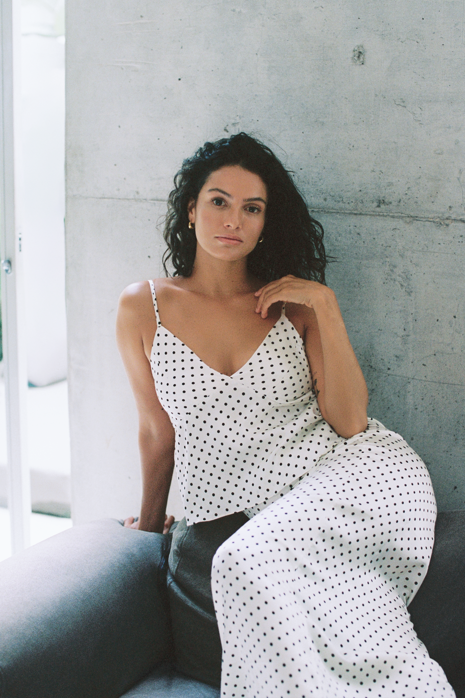 Loulou Silk Cami White Polkadot