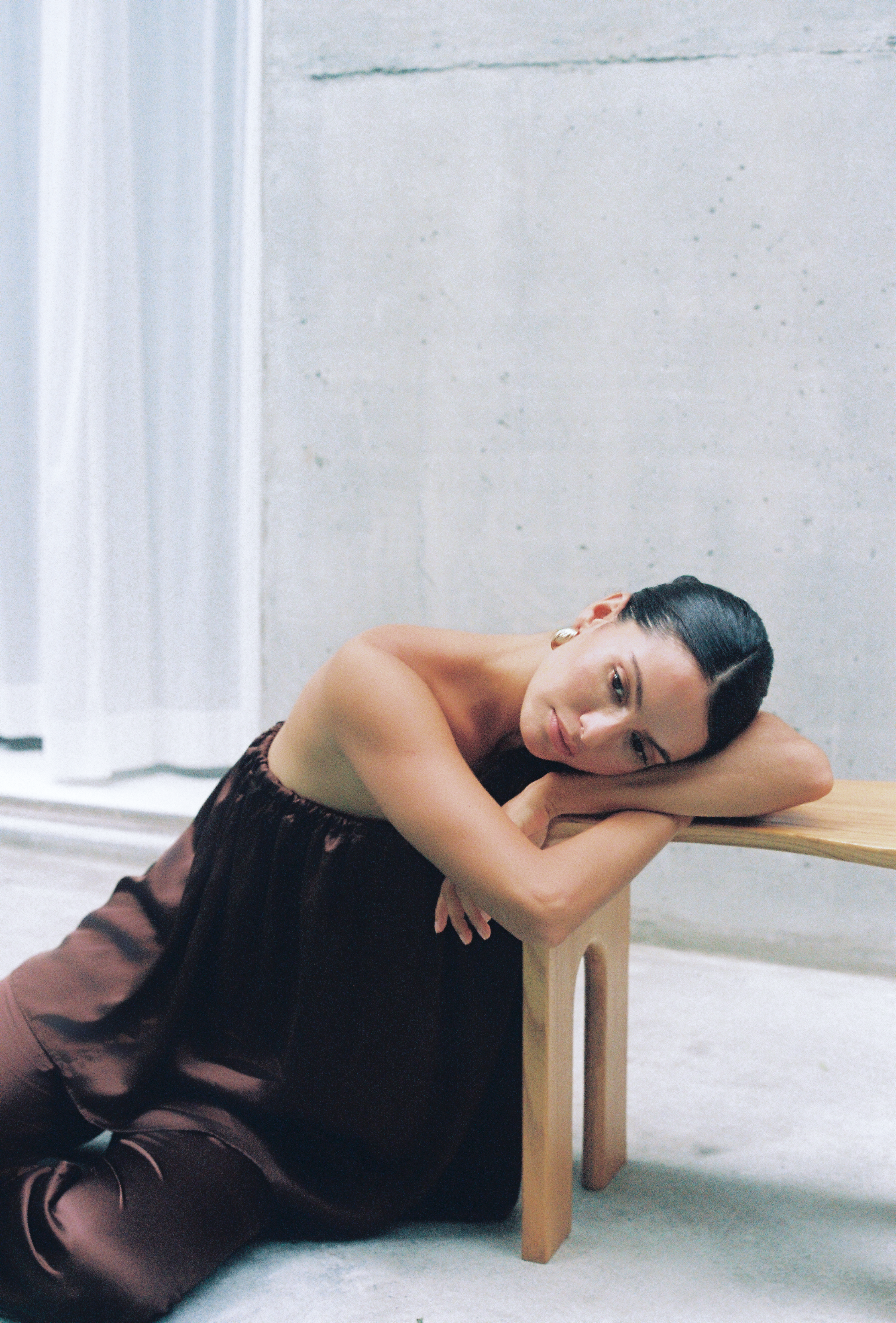 Camilla Asymmetric Silk Top Chocolate