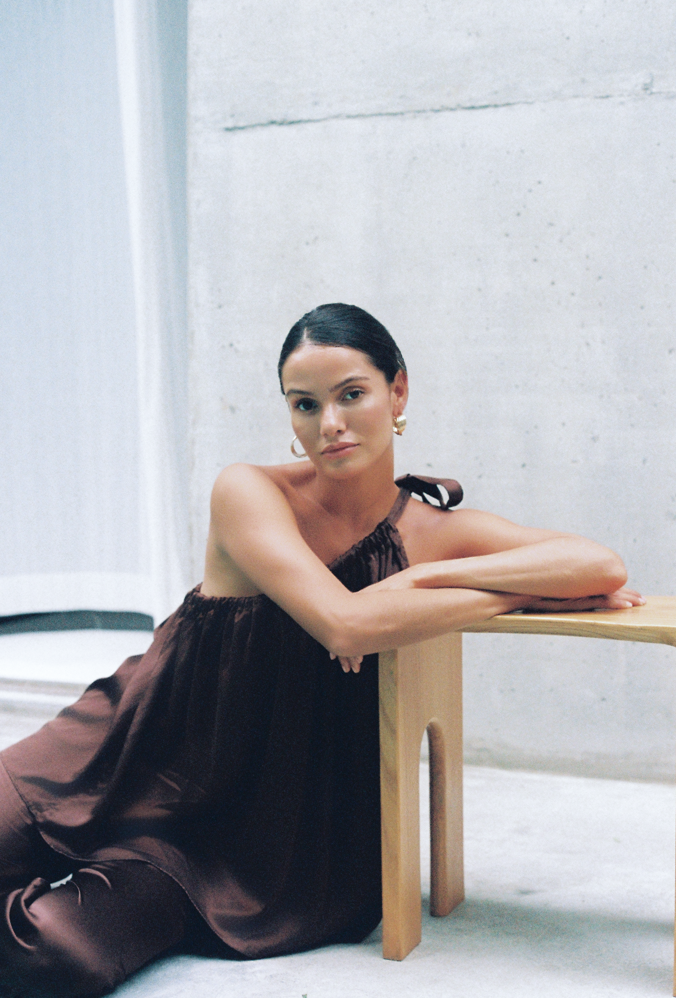 Camilla Asymmetric Silk Top Chocolate