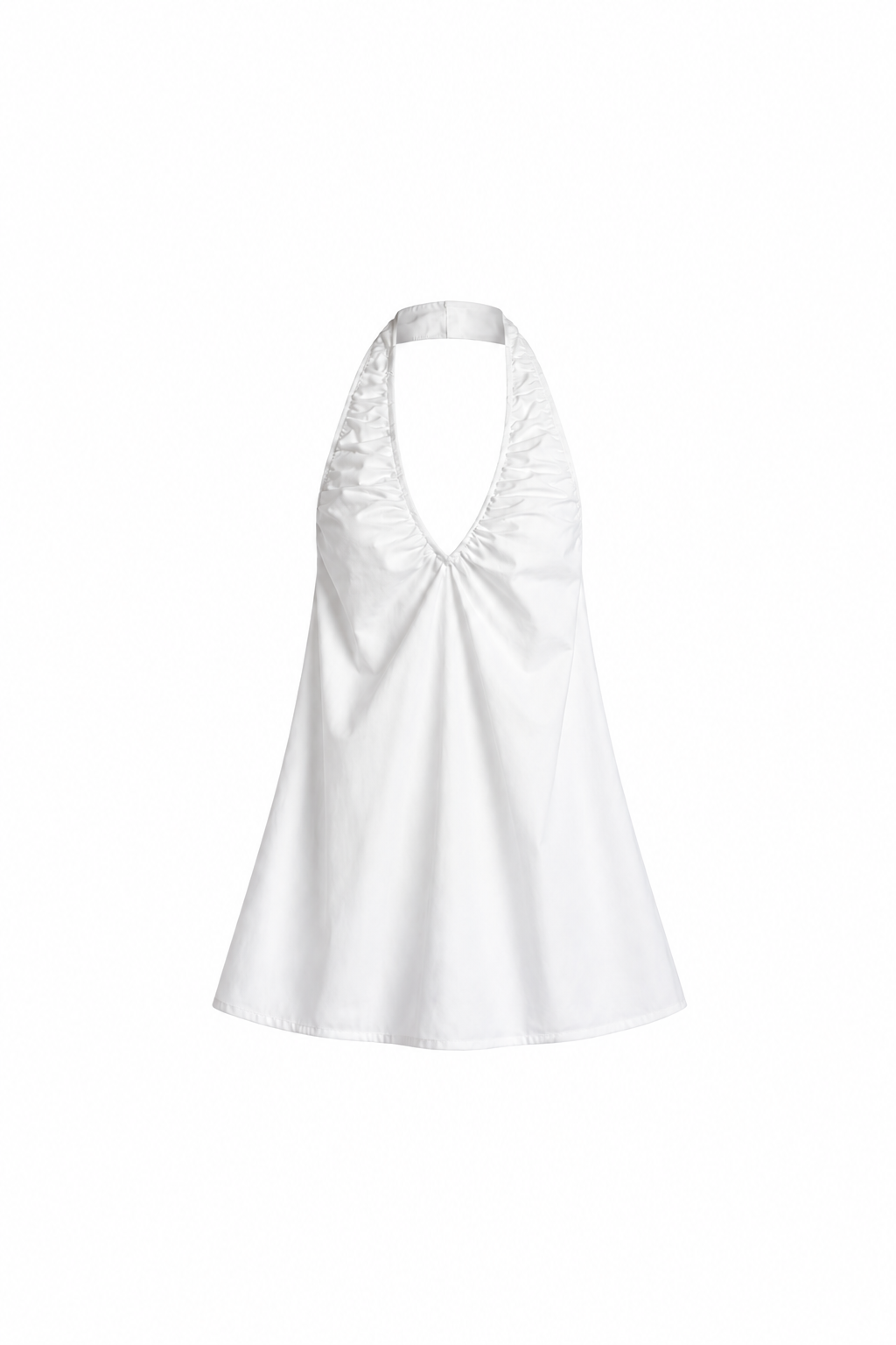 AUDĒRE. Azura cotton halter mini dress in White, front view on a white background.