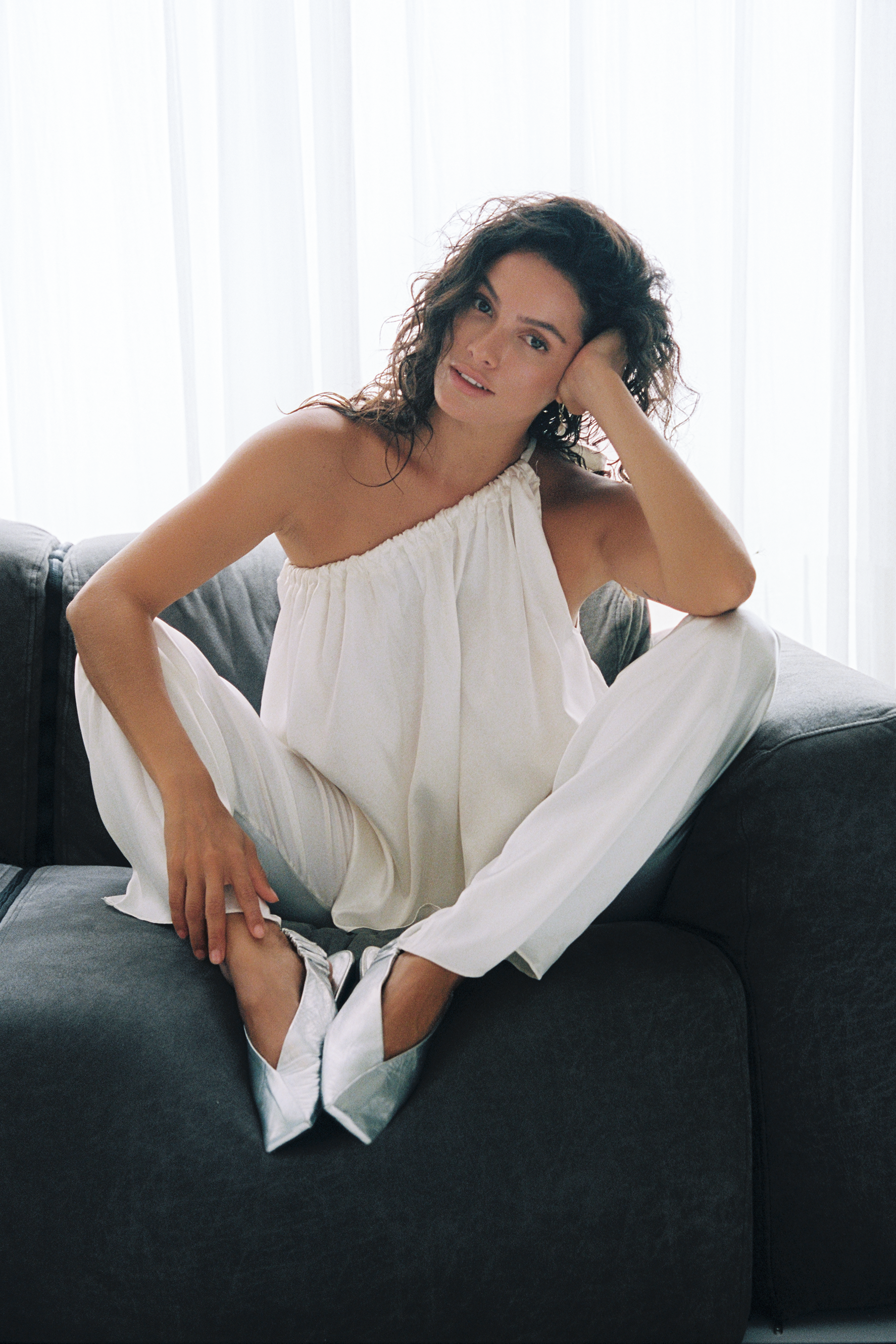 Camilla Asymmetric Silk Top Ivory