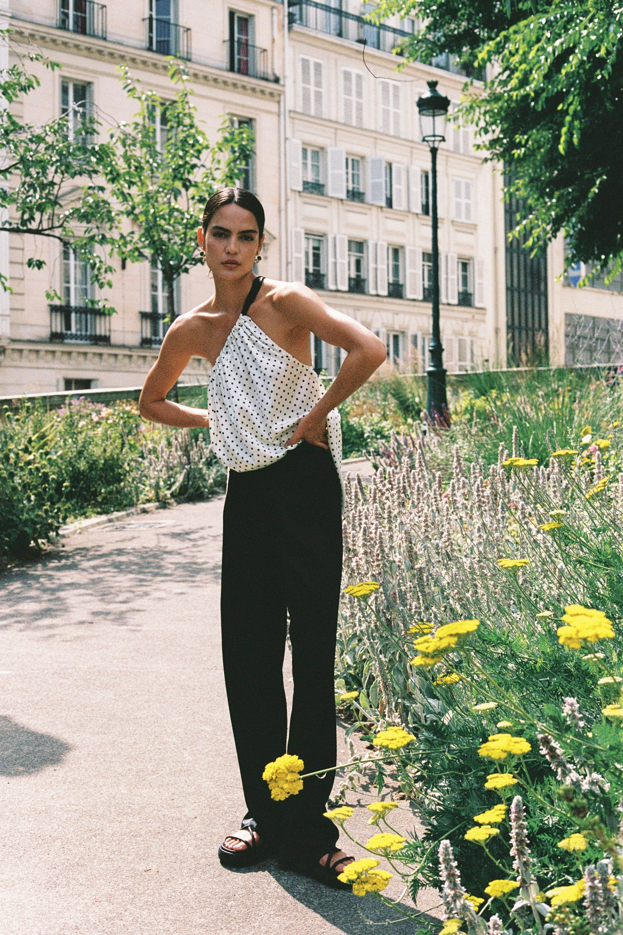 Harper Pants Noir and Camilla Top White Polkadot 