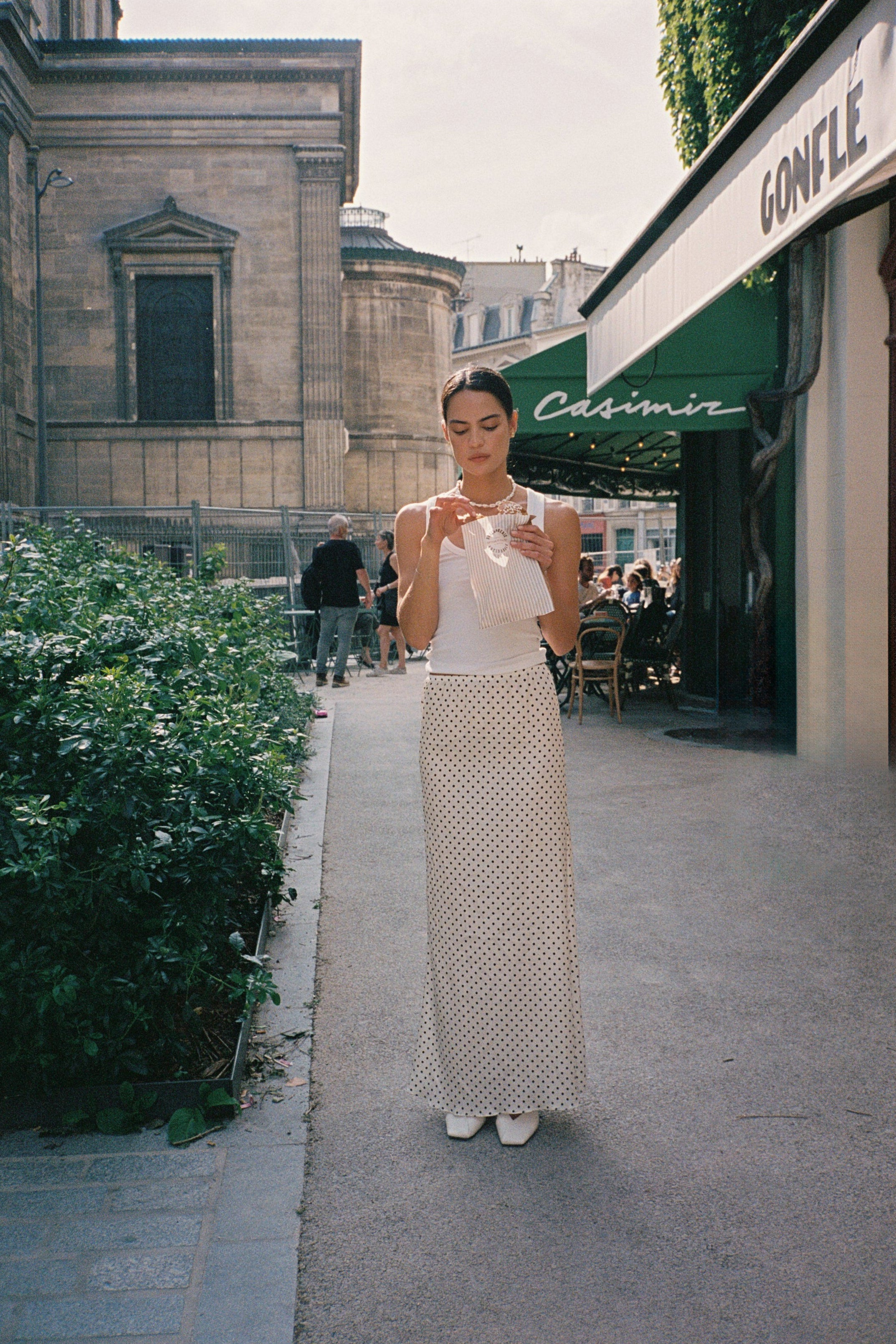 Juliette Silk Skirt White Polkadot