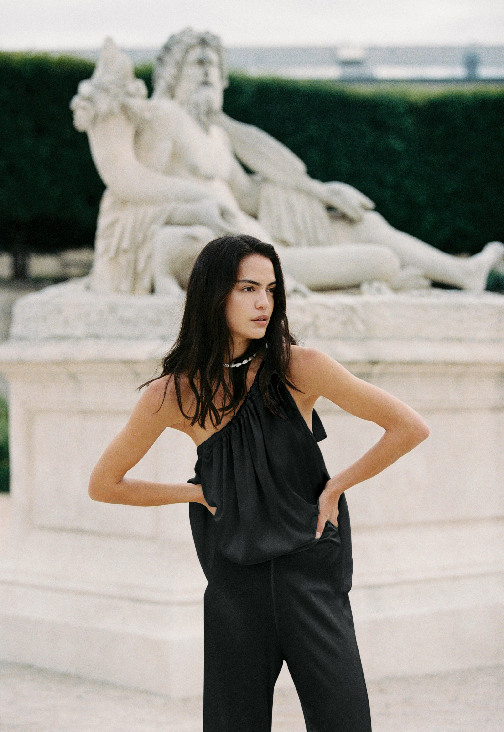 Camilla Asymmetric Silk Top Noir