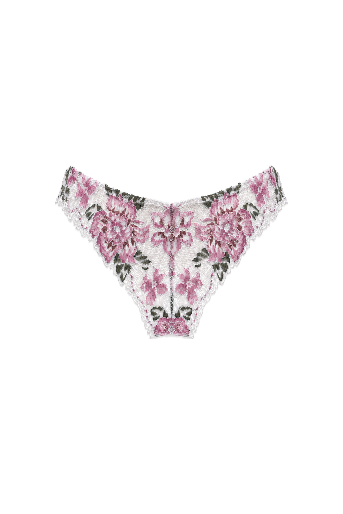 AUDĒRE. Aurelie floral lace brief in Ivory Orchid, front view on a white background.