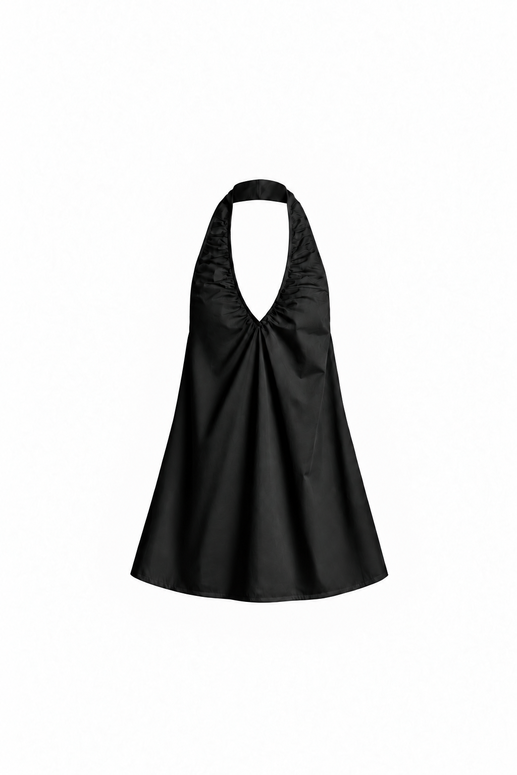 AUDĒRE. Azura cotton halter mini dress in Black, front view on a white background.