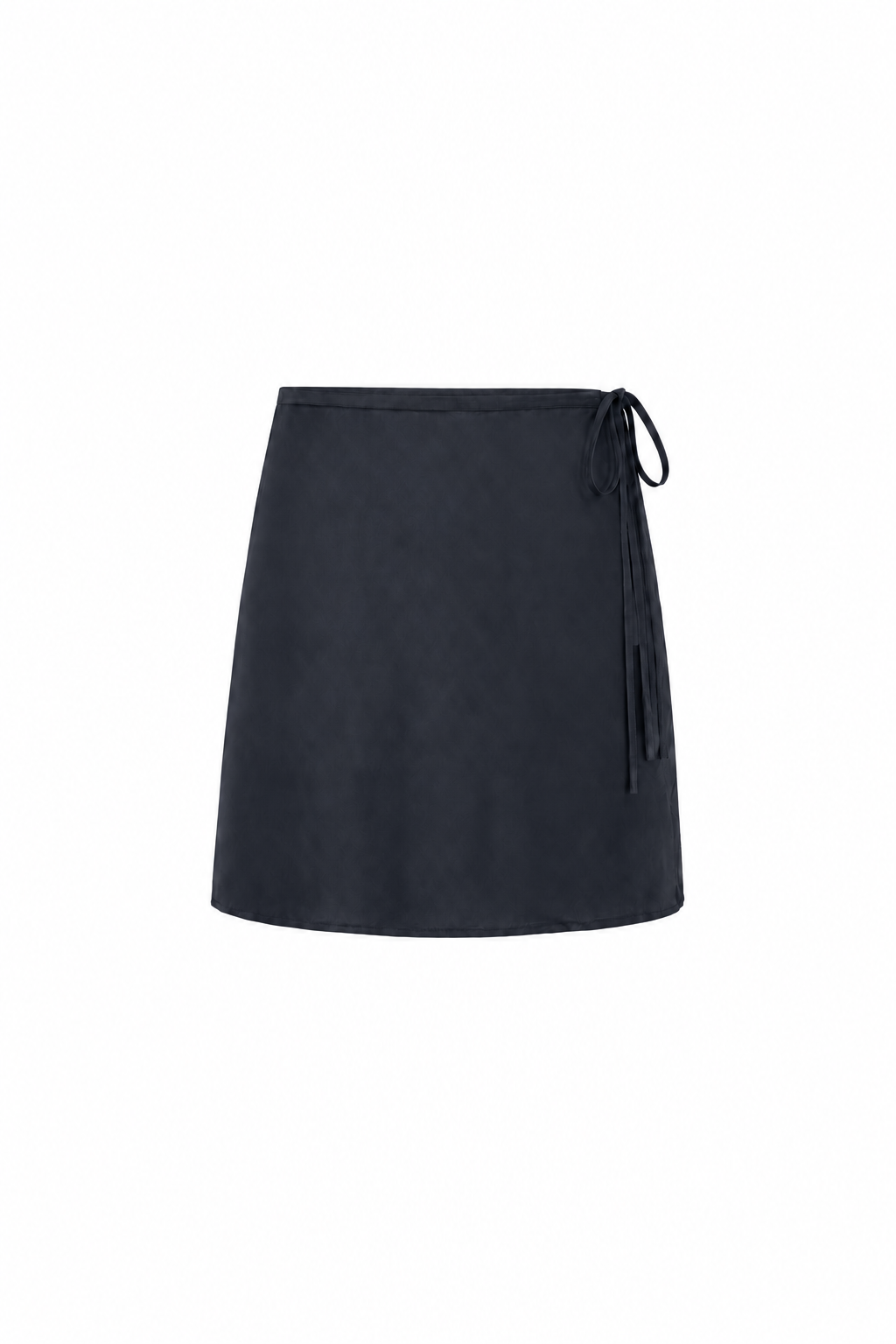 AUDĒRE. Vero cupro-blend wrap mini skirt in Black, front view on a white background.